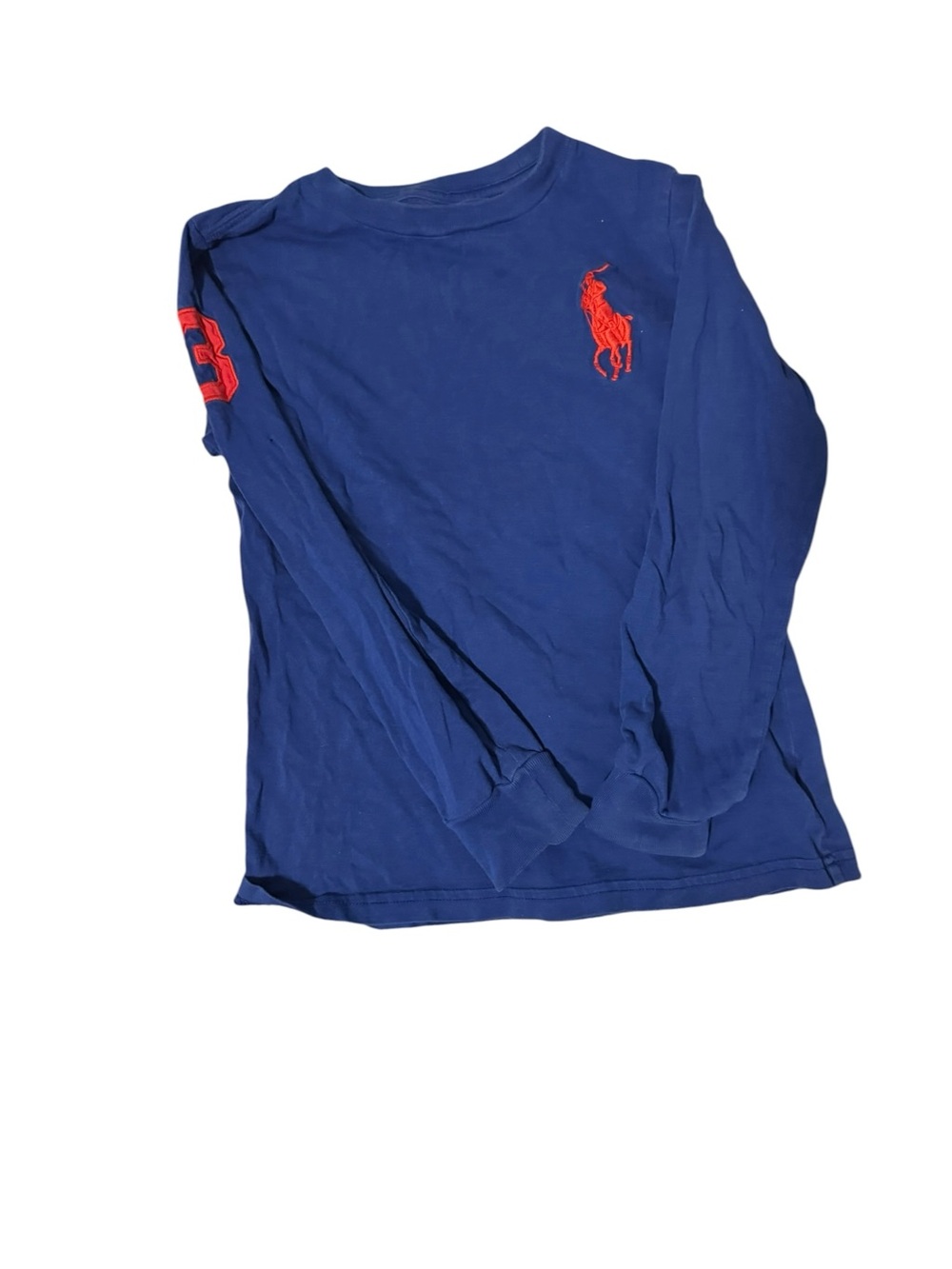 Ralph Lauren Long Sleeve Tee in Royal Blue with Red Pony
